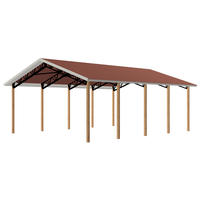 A vector of a red roof pole barn building.