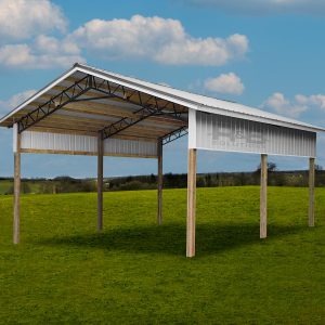 Pole Barn Carport Structure in White and Light Gray